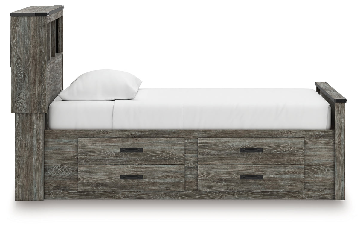 Frandern Twin Bookcase Bed with Storage, Dresser and Mirror