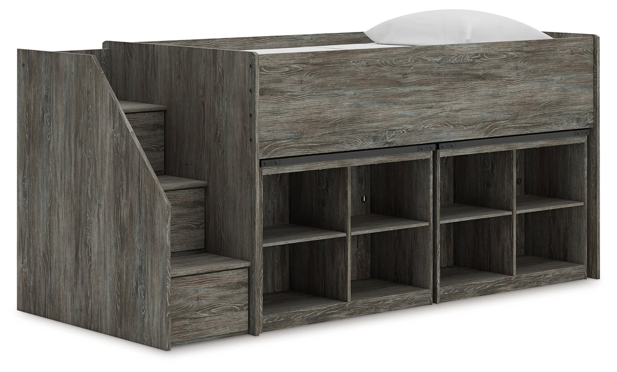 Furniture City Houma - Ashley Furniture - Frandern Twin Loft Bed with Bookcase Storage - Twin Loft Bed with Bookcase Storage / Warm Gray - B4480B25