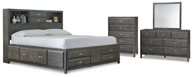 Furniture City Houma - Ashley Furniture - Caitbrook California King Storage Bed, Dresser, Mirror and Chest - California King Storage Bed, Dresser, Mirror and Chest - B476B11