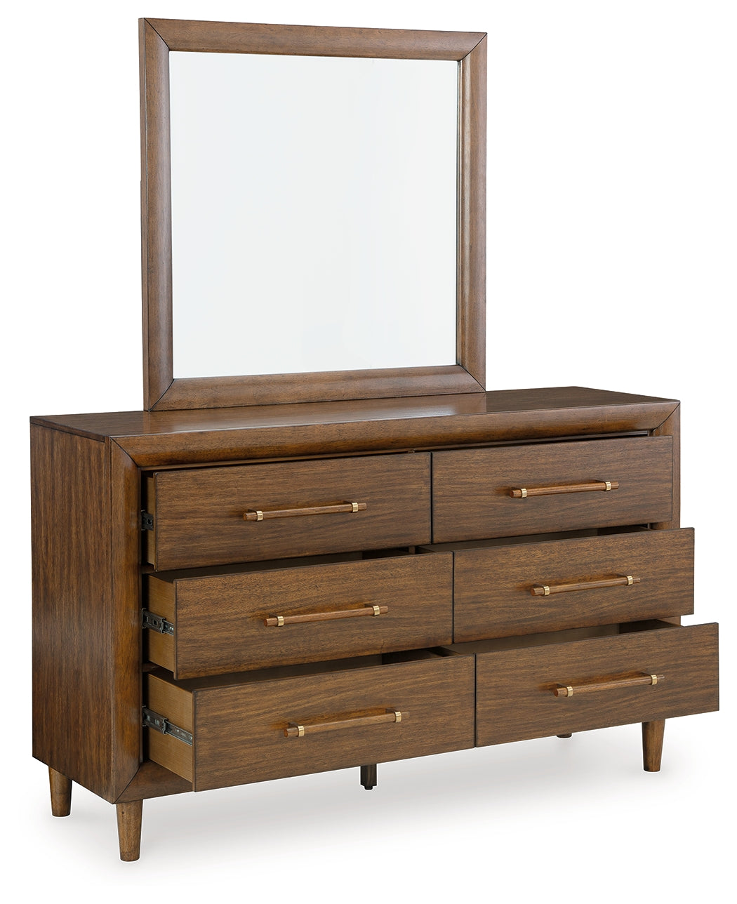 Lyncott Queen Upholstered Bed, Dresser, Mirror and Nightstand