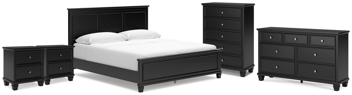 Lanolee California King Panel Bed, Dresser, Chest and 2 Nightstands