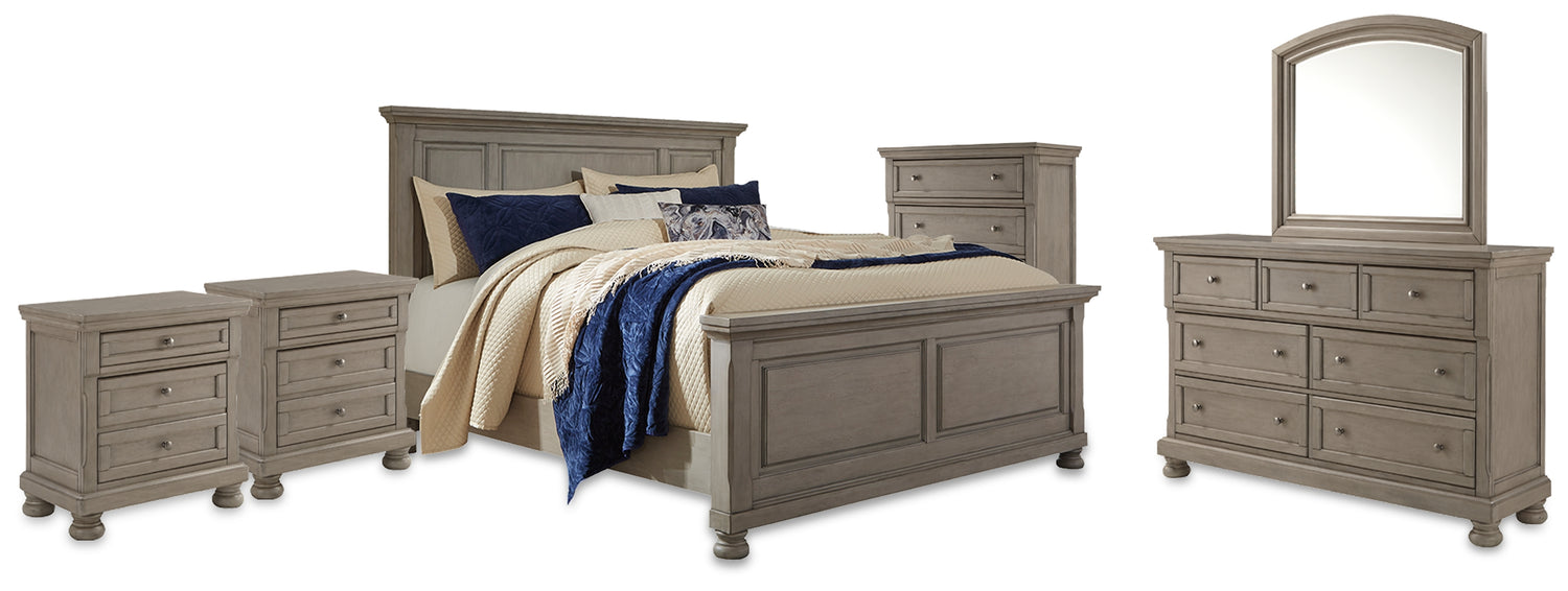 Furniture City Houma - Ashley Furniture - Lettner King Panel Bed, Dresser, Mirror, Chest and 2 Nightstands - King Panel Bed, Dresser, Mirror, Chest and 2 Nightstands - B733B58