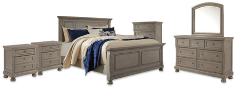 Furniture City Houma - Ashley Furniture - Lettner King Panel Bed, Dresser, Mirror, Chest and 2 Nightstands - King Panel Bed, Dresser, Mirror, Chest and 2 Nightstands - B733B58