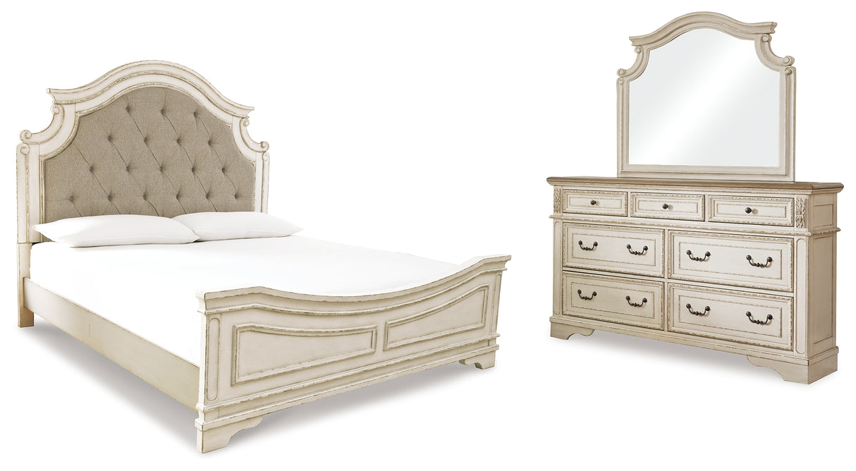 Furniture City Houma - Ashley Furniture - Realyn King Upholstered Panel Bed, Dresser and Mirror - King Upholstered Panel Bed, Dresser and Mirror / Two-tone - B743B52