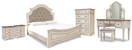 Realyn King Panel Bed, Vanity, Chest and 2 Nightstands