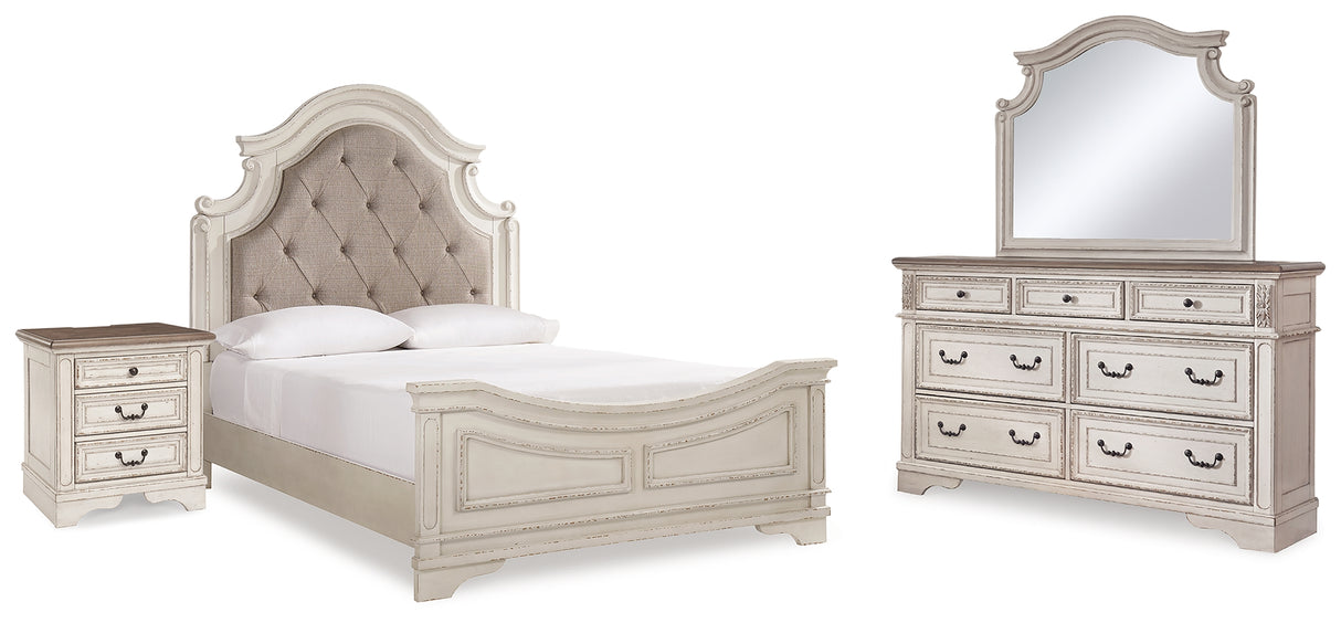 Realyn Queen Bed with Mirrored Dresser and Nightstand