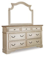 Furniture City Houma - Ashley Furniture - Realyn California King Upholstered Bed, Dresser, Mirror and Chest - California King Upholstered Bed, Dresser, Mirror and Chest / Chipped White - B743B25