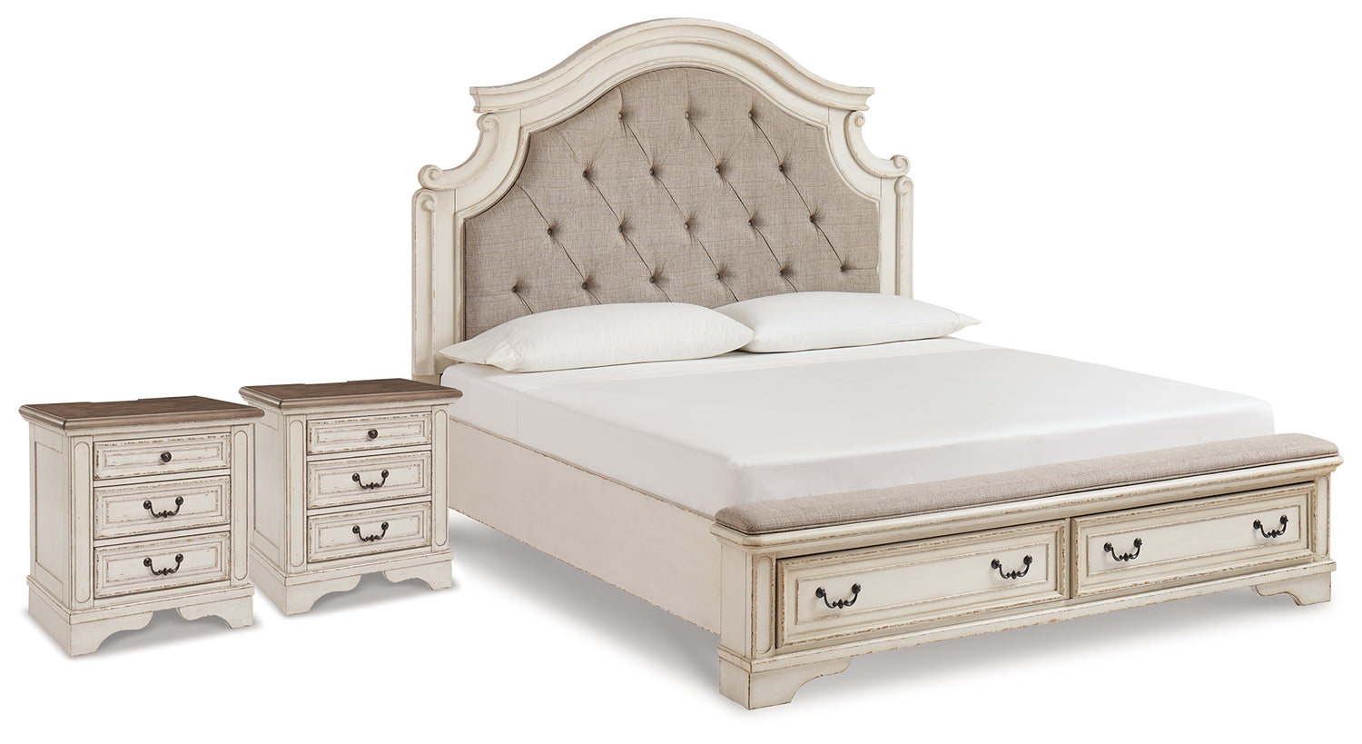 Furniture City Houma - Ashley Furniture - Realyn King Upholstered Panel Storage Bed and 2 Nightstands - King Upholstered Panel Storage Bed and 2 Nightstands - B743B87