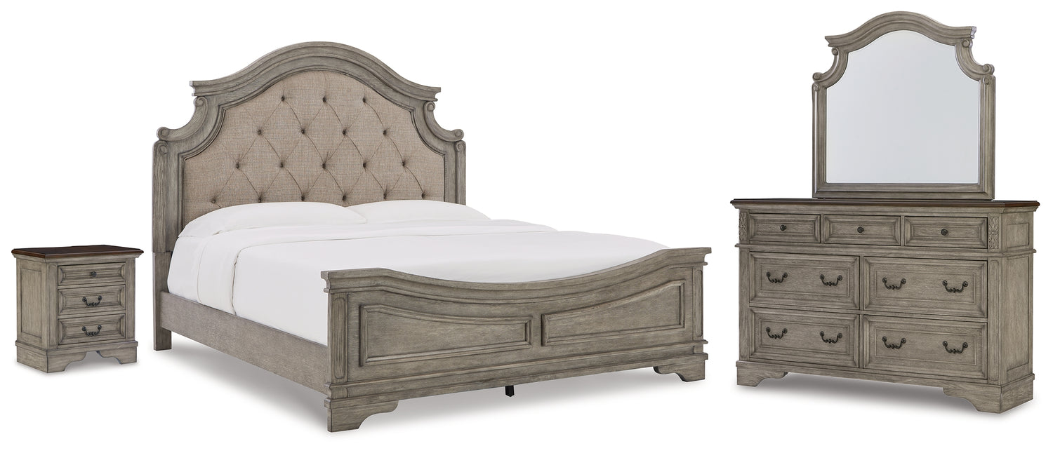 Furniture City Houma - Ashley Furniture - Lodenbay King Upholstered Panel Bed, Dresser, Mirror, and Nightstand - King Upholstered Panel Bed, Dresser, Mirror, and Nightstand - B751B8