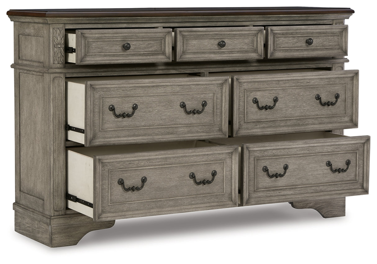 Lodenbay Queen Upholstered Panel Bed, Dresser and Nightstand