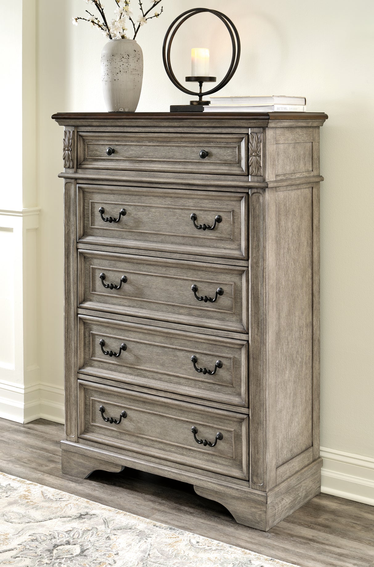 Lodenbay King Upholstered Panel Bed, Dresser, Mirror, Chest and Nightstand