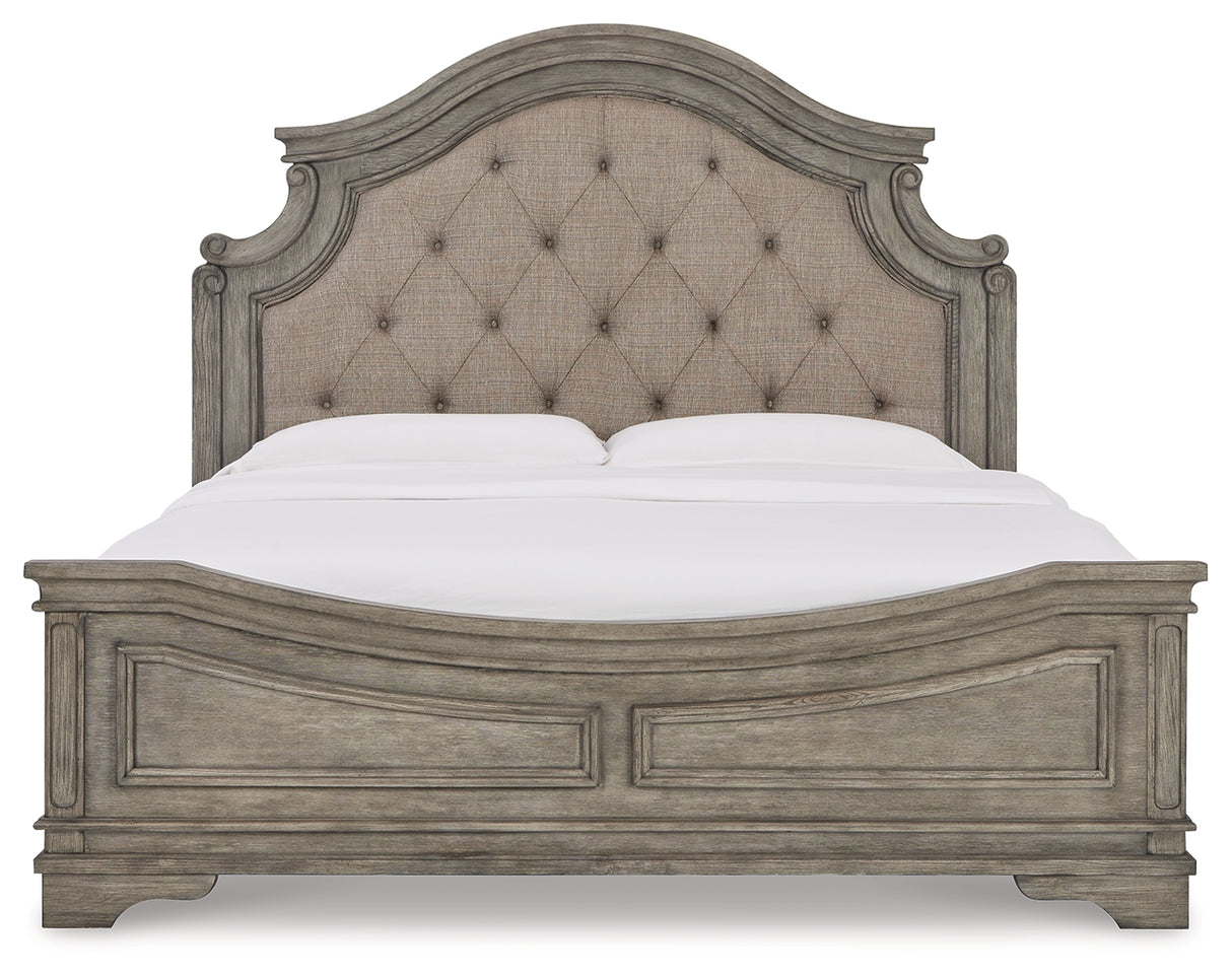 Lodenbay King Upholstered Panel Bed, Dresser, Mirror, Chest and Nightstand