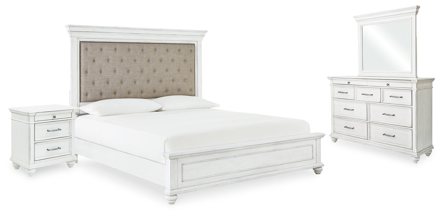 Furniture City Houma - Ashley Furniture - Kanwyn Queen Upholstered Panel Bed, Dresser, Mirror, and Nightstand - Queen Upholstered Panel Bed, Dresser, Mirror, and Nightstand - B777B16