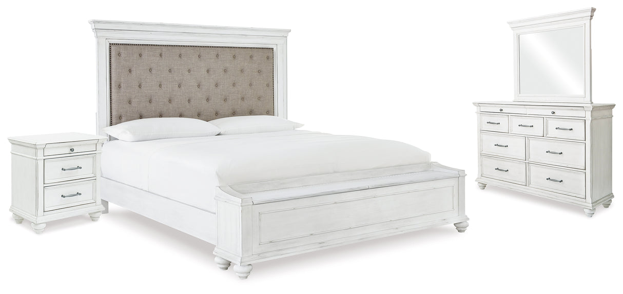 Furniture City Houma - Ashley Furniture - Kanwyn King Upholstered Storage Bed, Dresser, Mirror and Nightstand - King Upholstered Storage Bed, Dresser, Mirror and Nightstand - B777B25
