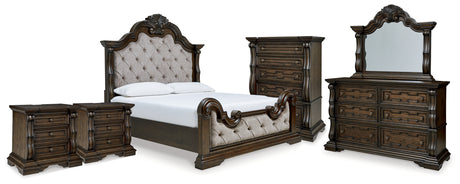 Furniture City Houma - Ashley Furniture - Maylee King Upholstered Bed, Dresser, Mirror, Chest and 2 Nightstands - King Upholstered Bed, Dresser, Mirror, Chest and 2 Nightstands - B947B13