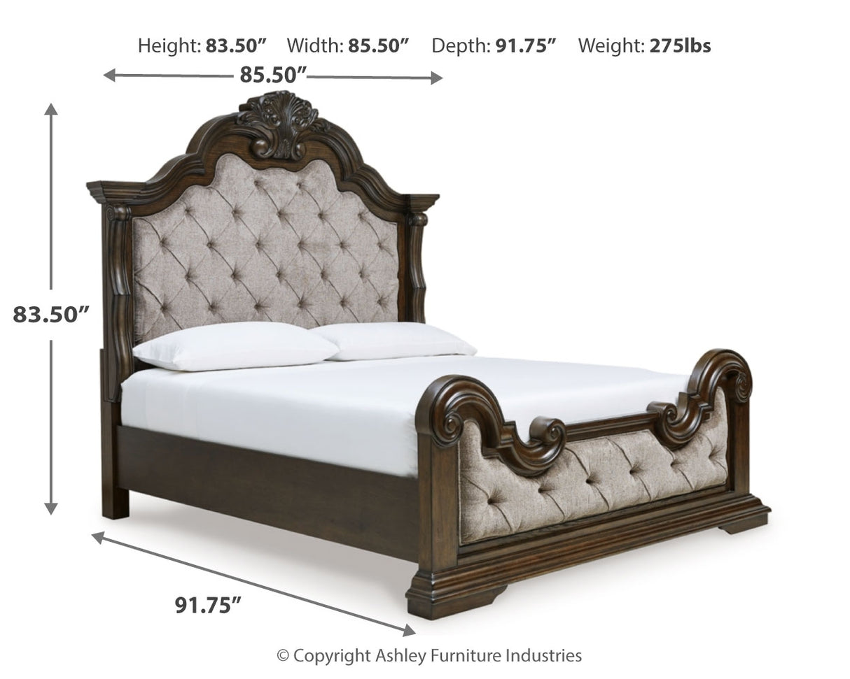 Maylee King Upholstered Panel Bed, Chest and 2 Nightstands