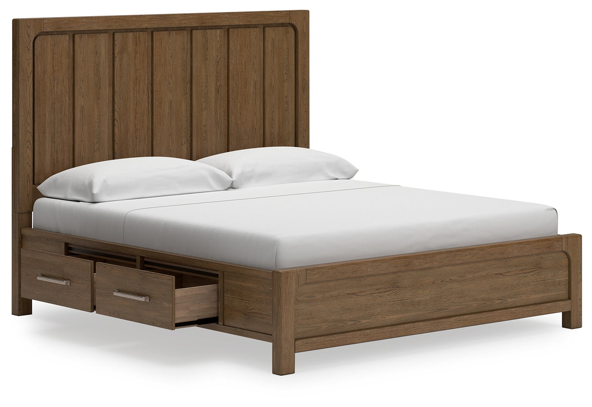 Cabalynn California King Panel Bed with Storage, Dresser and Mirror