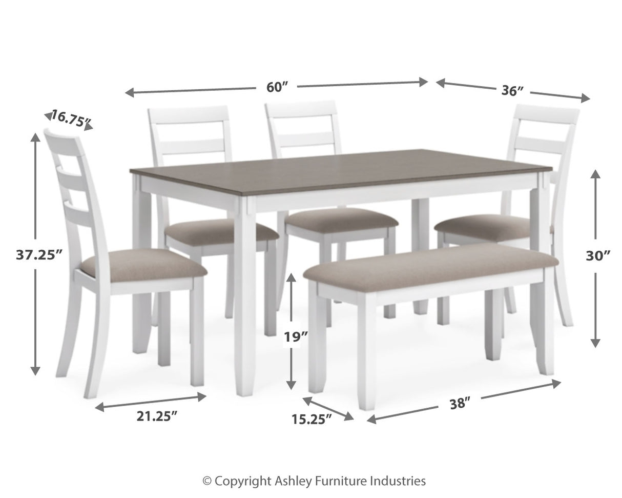 Stonehollow Dining Table and Chairs with Bench (Set of 6)