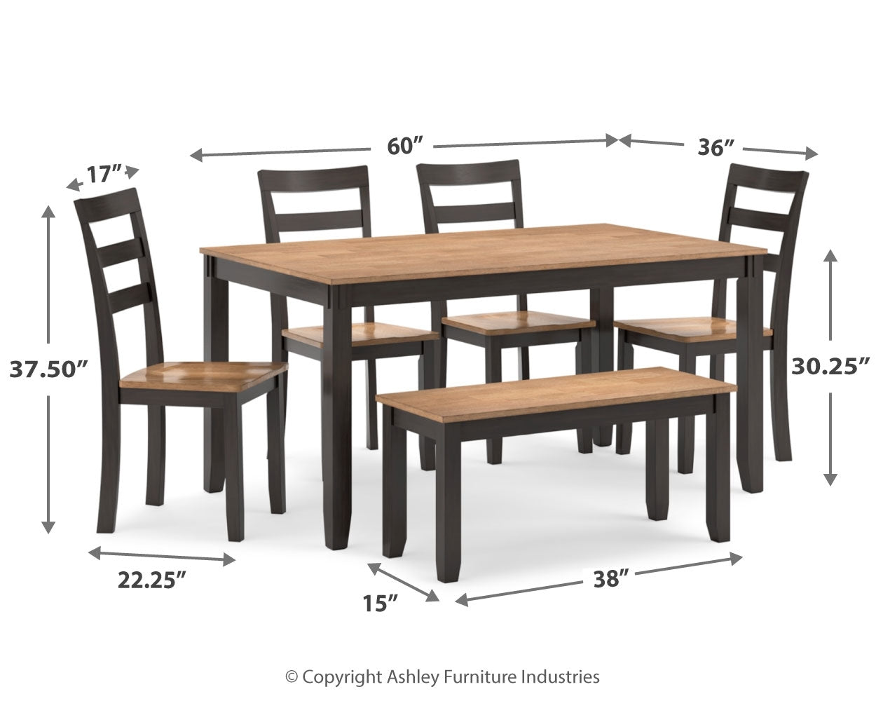 Gesthaven Dining Table with 4 Chairs and Bench (Set of 6)