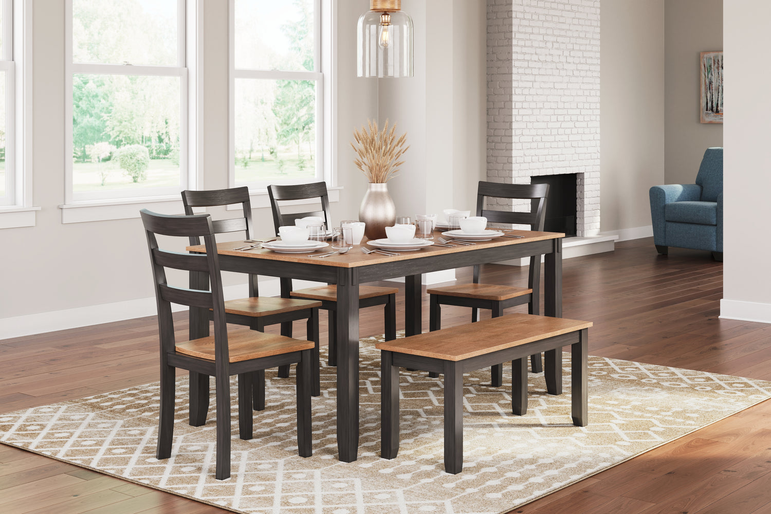Furniture City Houma - Ashley Furniture - Gesthaven Dining Table with 4 Chairs and Bench (Set of 6) - Dining Room Table Set (6/CN) - D396-325