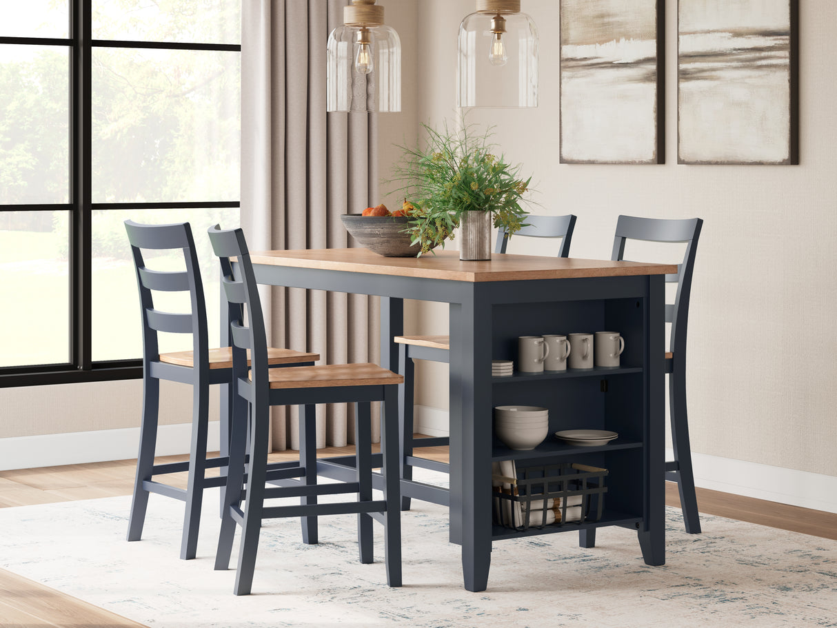 Furniture City Houma - Ashley Furniture - Gesthaven Counter Height Dining Table and 4 Barstools - Counter Height Dining Table and 4 Barstools / Natural/Blue - D399D2