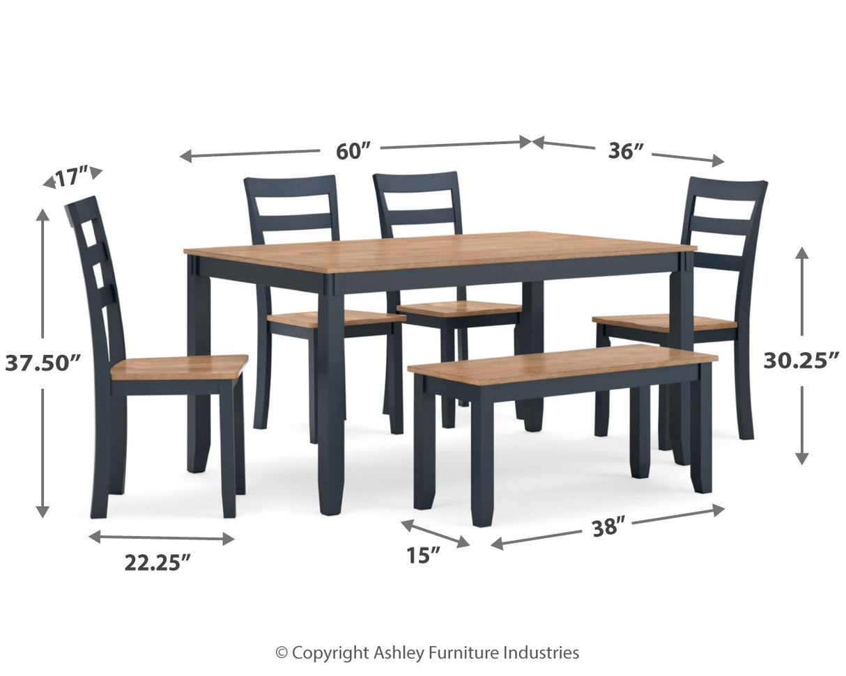 Gesthaven Dining Table with 4 Chairs and Bench (Set of 6)