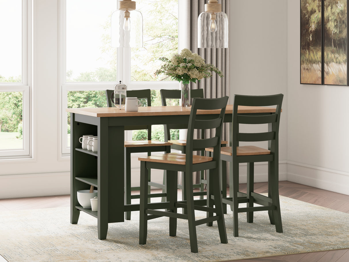 Furniture City Houma - Ashley Furniture - Gesthaven Counter Height Dining Table and 4 Barstools - Counter Height Dining Table and 4 Barstools / Natural/Green - D401D2