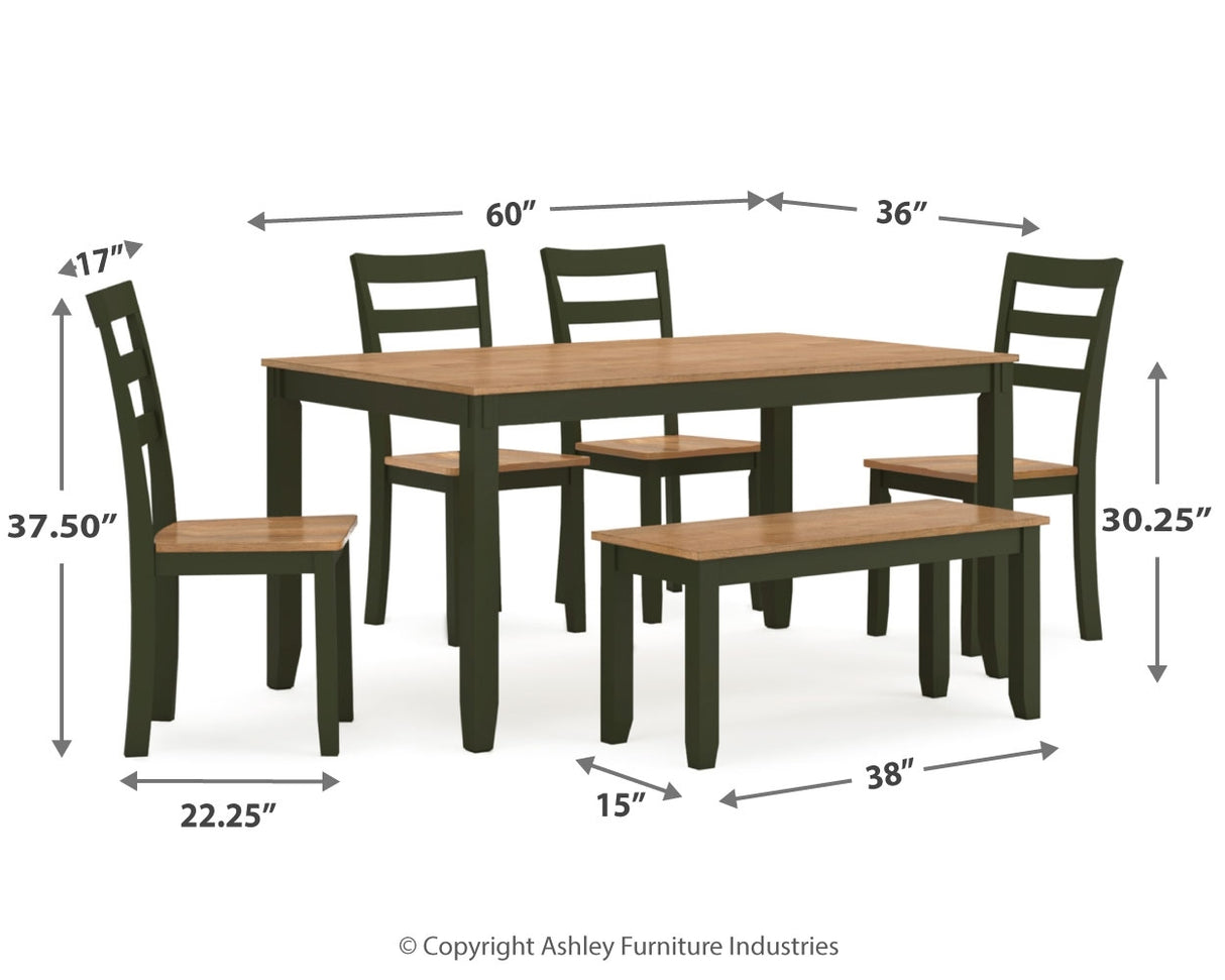 Gesthaven Dining Table with 4 Chairs and Bench (Set of 6)