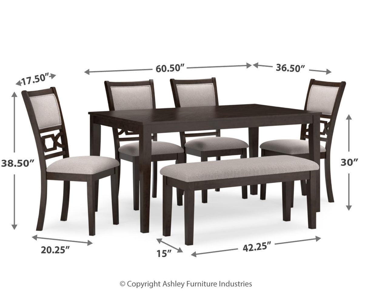 Langwest Dining Table and 4 Chairs and Bench (Set of 6)