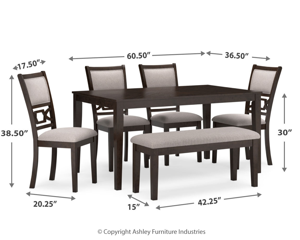 Langwest Dining Table and 4 Chairs and Bench (Set of 6)