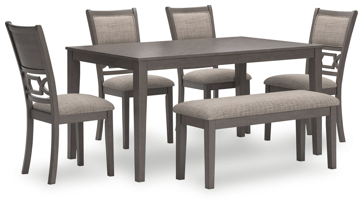 Furniture City Houma - Ashley Furniture - Wrenning Dining Table and 4 Chairs and Bench (Set of 6) - Dining Room Table Set (6/CN) / Gray - D425-325