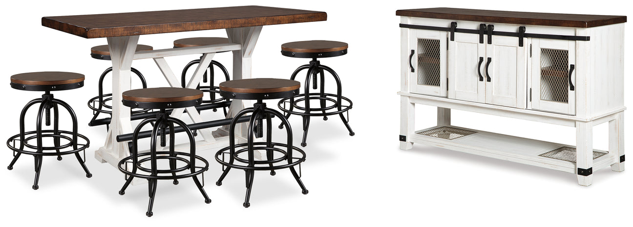 Furniture City Houma - Ashley Furniture - Valebeck Counter Height Dining Table, 6 Barstools and Server - Counter Height Dining Table, 6 Barstools and Server - D546D32