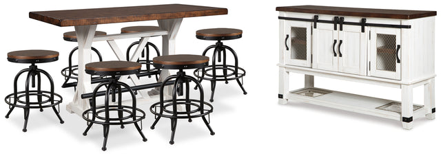 Furniture City Houma - Ashley Furniture - Valebeck Counter Height Dining Table, 6 Barstools and Server - Counter Height Dining Table, 6 Barstools and Server - D546D32