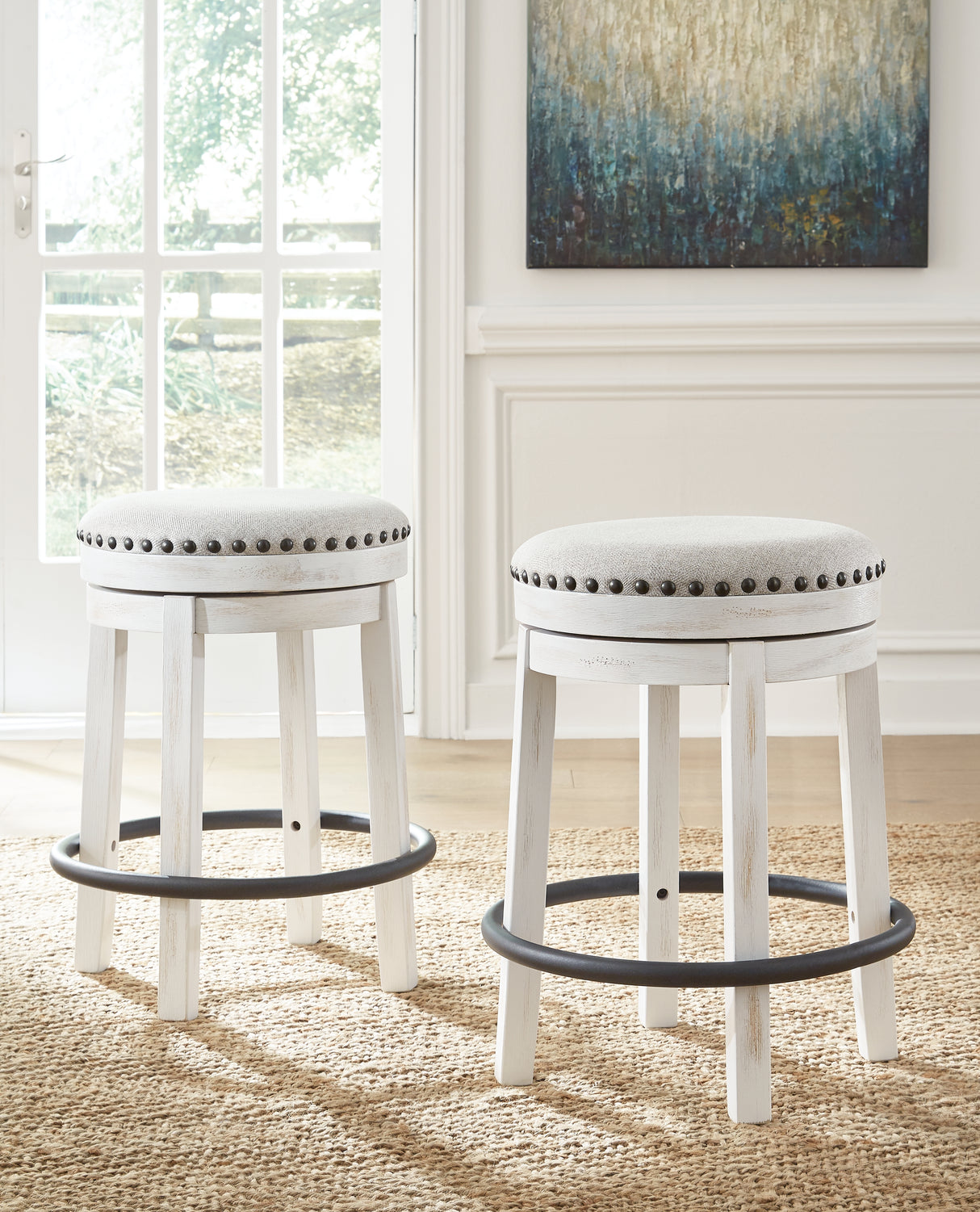 Furniture City Houma - Ashley Furniture - Valebeck Counter Height Stool - UPH Swivel Stool (1/CN) / White/Black - D546-324
