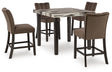 Furniture City Houma - Ashley Furniture - Jeshina Counter Height Dining Table and 4 Barstools - Counter Height Dining Table and 4 Barstools / Dark Brown - PCD581D3