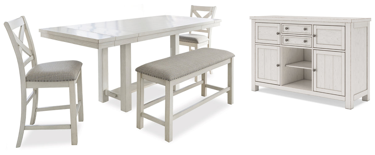 Furniture City Houma - Ashley Furniture - Robbinsdale Counter Height Dining Table, 2 Barstools, Bench and Server - Counter Height Dining Table, 2 Barstools, Bench and Server - D642D8