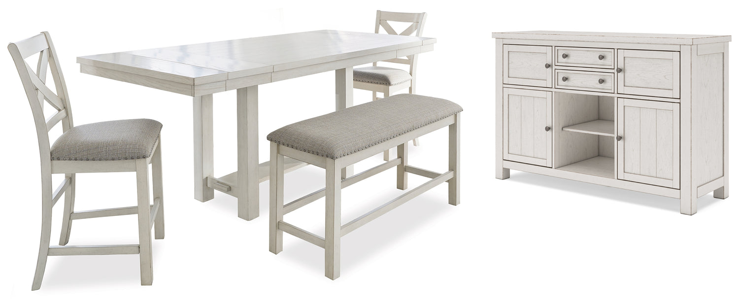 Furniture City Houma - Ashley Furniture - Robbinsdale Counter Height Dining Table, 2 Barstools, Bench and Server - Counter Height Dining Table, 2 Barstools, Bench and Server - D642D8