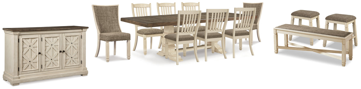 Furniture City Houma - Ashley Furniture - Bolanburg Dining Table with 8 Chairs and Bench with Server and 2 Stools - Dining Table with 8 Chairs and Bench with Server and 2 Stools - D647D28