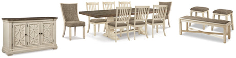 Furniture City Houma - Ashley Furniture - Bolanburg Dining Table with 8 Chairs and Bench with Server and 2 Stools - Dining Table with 8 Chairs and Bench with Server and 2 Stools - D647D28