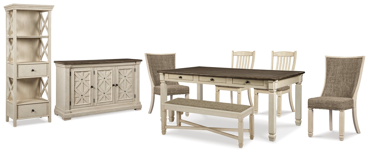 Furniture City Houma - Ashley Furniture - Bolanburg Dining Table, 4 Chairs, Bench, Server and Display Cabinet - Dining Table, 4 Chairs, Bench, Server and Display Cabinet - D647D24
