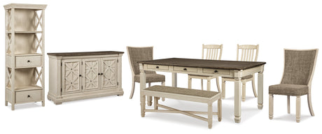 Furniture City Houma - Ashley Furniture - Bolanburg Dining Table, 4 Chairs, Bench, Server and Display Cabinet - Dining Table, 4 Chairs, Bench, Server and Display Cabinet - D647D24