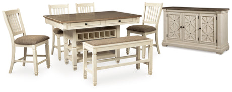 Furniture City Houma - Ashley Furniture - Bolanburg Counter Height Dining Table, 4 Barstools, Bench and Server - Counter Height Dining Table, 4 Barstools, Bench and Server - D647D32