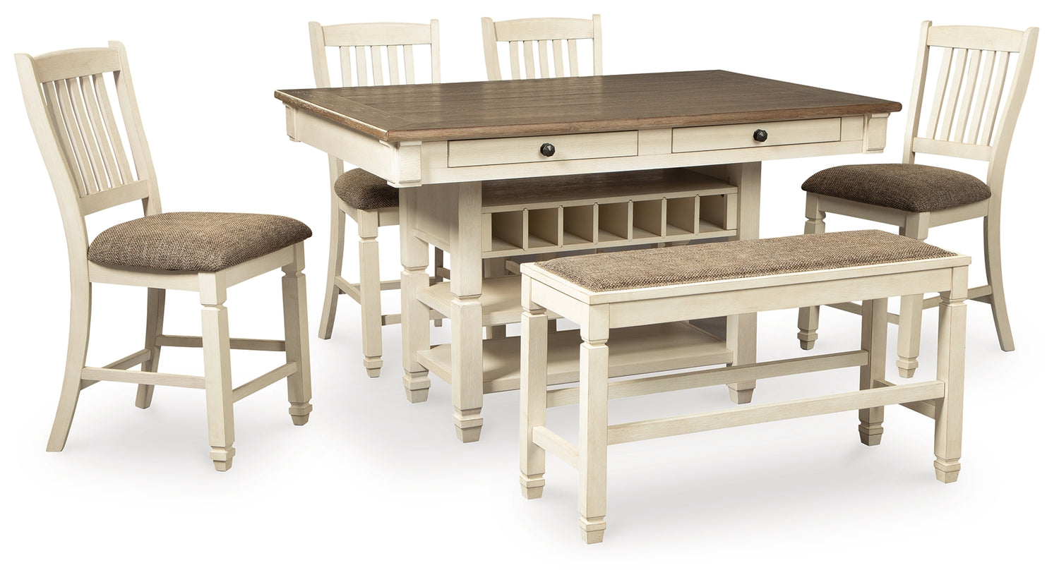 Furniture City Houma - Ashley Furniture - Bolanburg Counter Height Dining Table and 4 Barstools and Bench - Counter Height Dining Table and 4 Barstools and Bench - D647D12