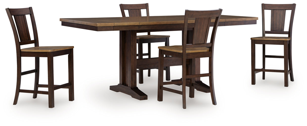 Rylandeen Counter Height Extension Dining Table and 4 Barstools
