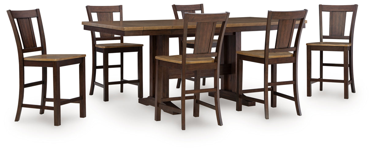 Rylandeen Counter Height Extension Dining Table and 6 Barstools