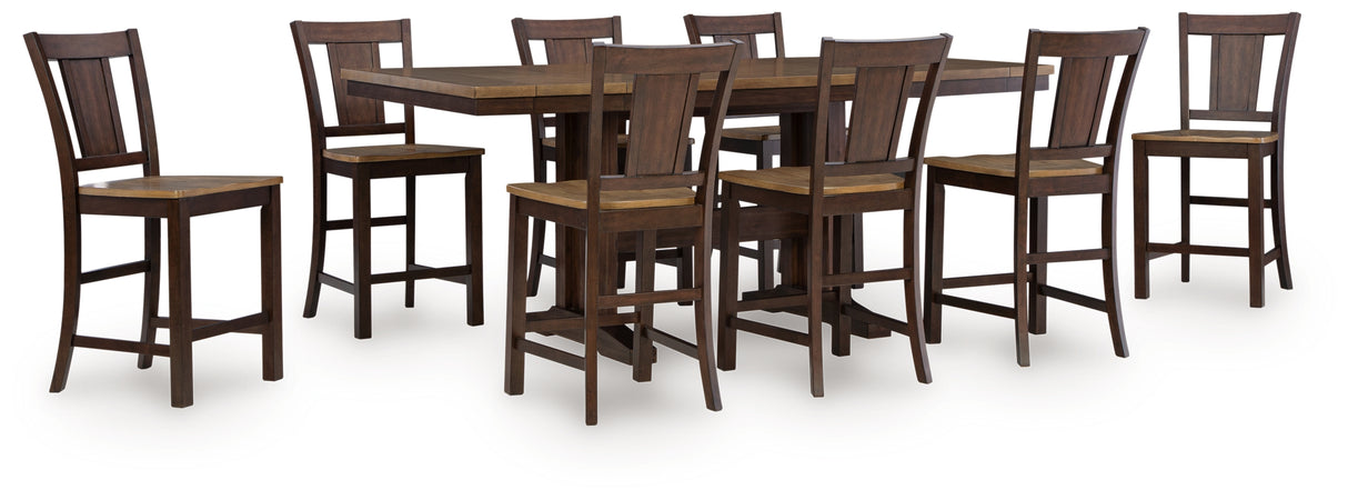 Rylandeen Counter Height Extension Dining Table and 8 Barstools