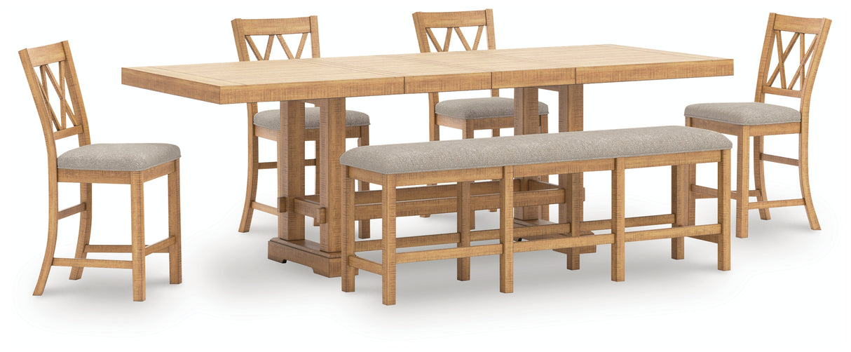 Havonplane Counter Height Extension Dining Table 4 Barstools and Bench