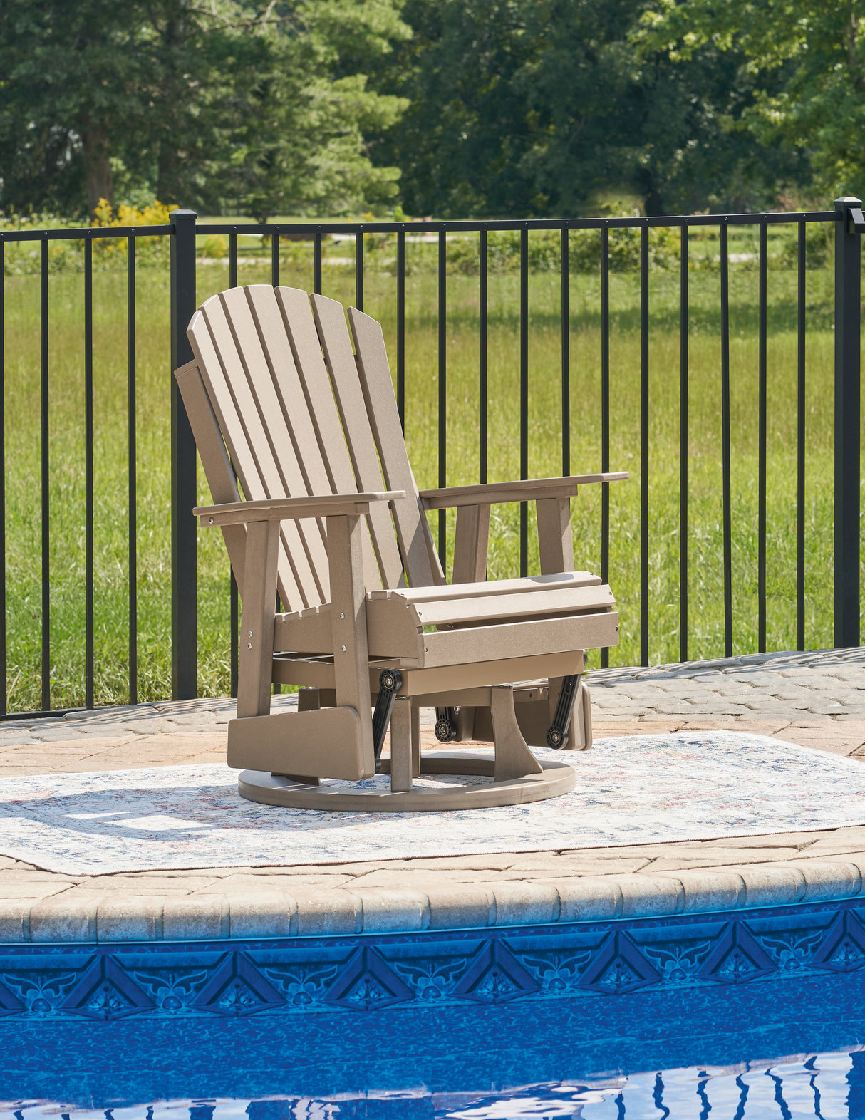 Furniture City Houma - Ashley Furniture - Hyland Wave Outdoor Swivel Glider Chair - Swivel Glider Chair / Driftwood - P114-820