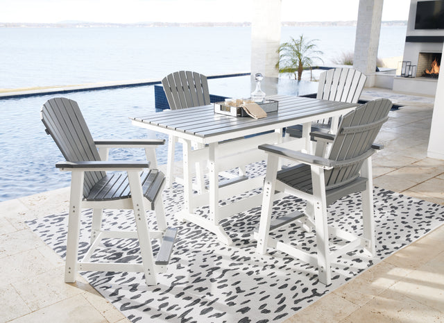 Furniture City Houma - Ashley Furniture - Transville Outdoor Counter Height Dining Table with 4 Barstools - Outdoor Counter Height Dining Table with 4 Barstools / Gray/White - P210P5