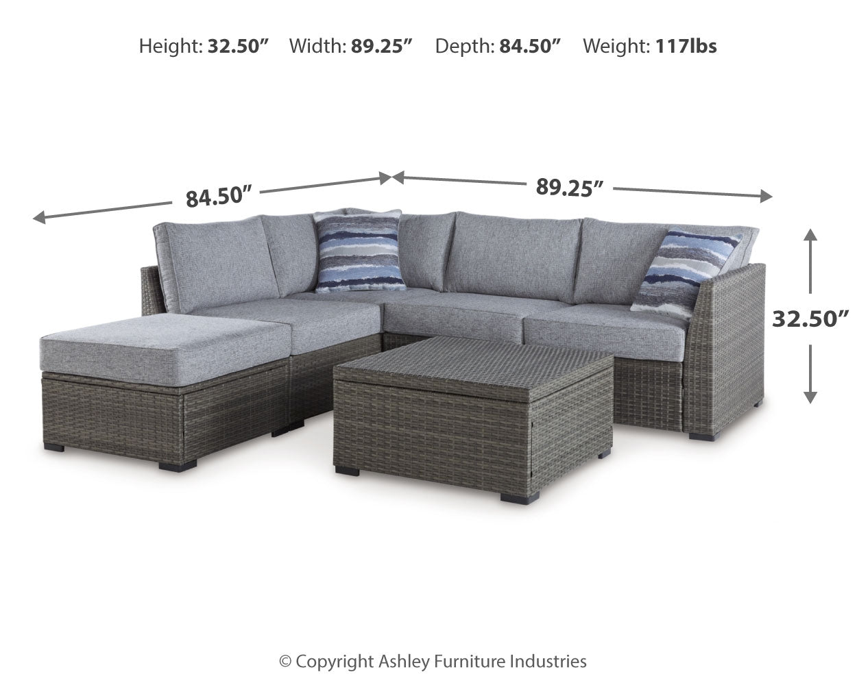 Petal Road Outdoor Loveseat Sectional/Ottoman/Table Set (Set of 4)